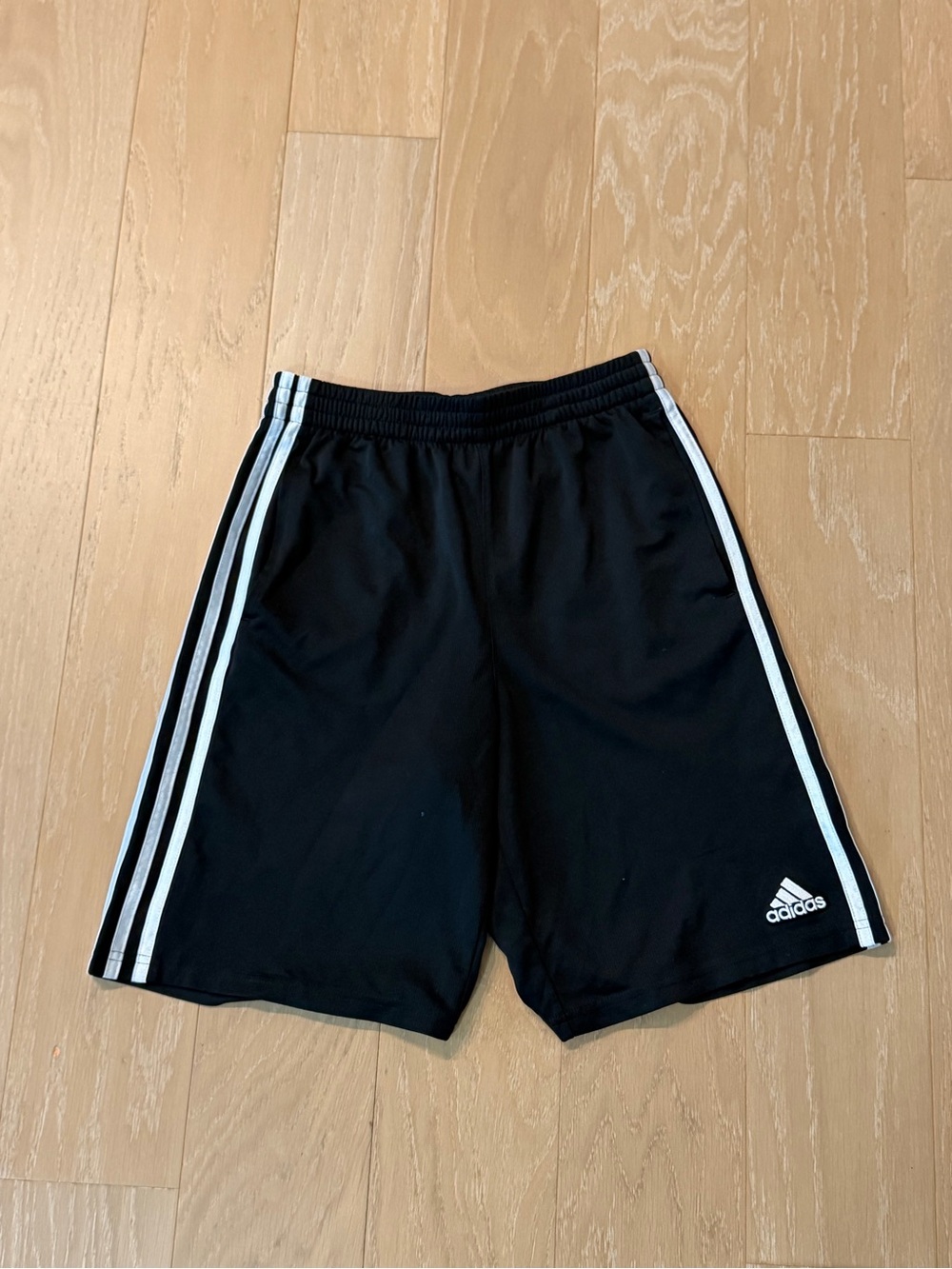 Adidas Boys Black Athletic Shorts with White Stripes